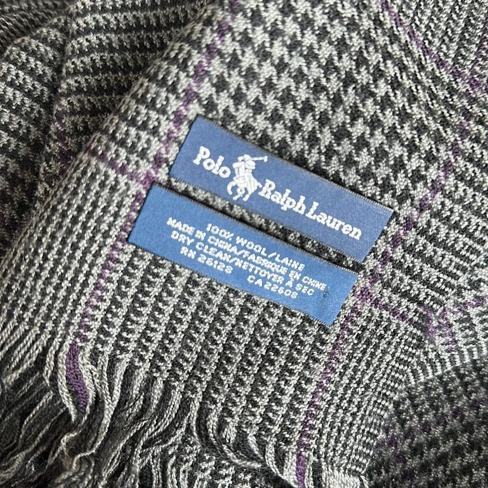 Vintage new Ralph Lauren 100% wool plaid checkered houndstooth microprint scarf - Picture 3 of 5